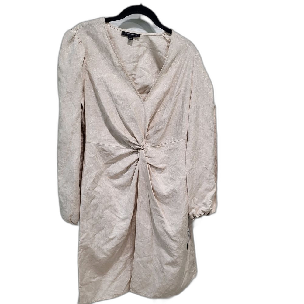 INC International Concepts Cream Linen-blend Sheath Dress with Bishop Sleeves